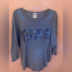 Dusty blue pink glitter top